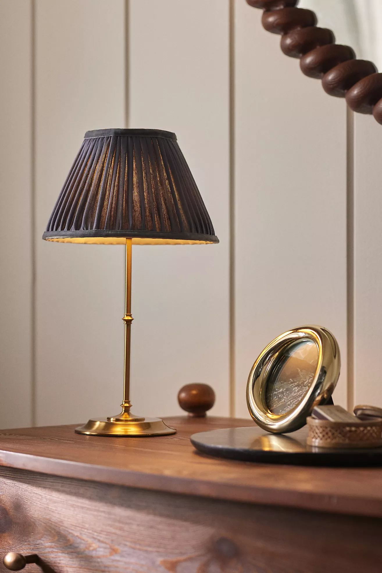 Pooky Reed Cordless Portable Metal Ruched Shade Table Lamp