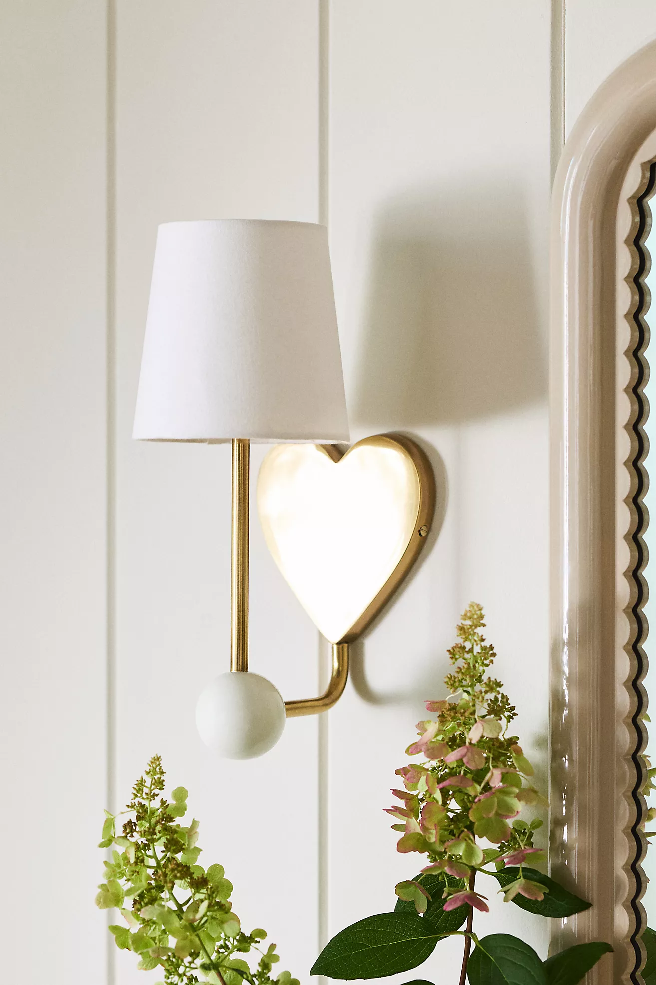 Quinn Heart Brass Enameled Shaded Sconce Wall Light