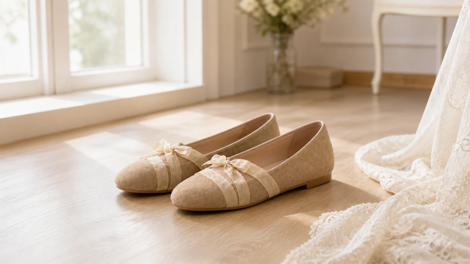 Ballerina's met strik in een zacht vrouwelijk tafereel