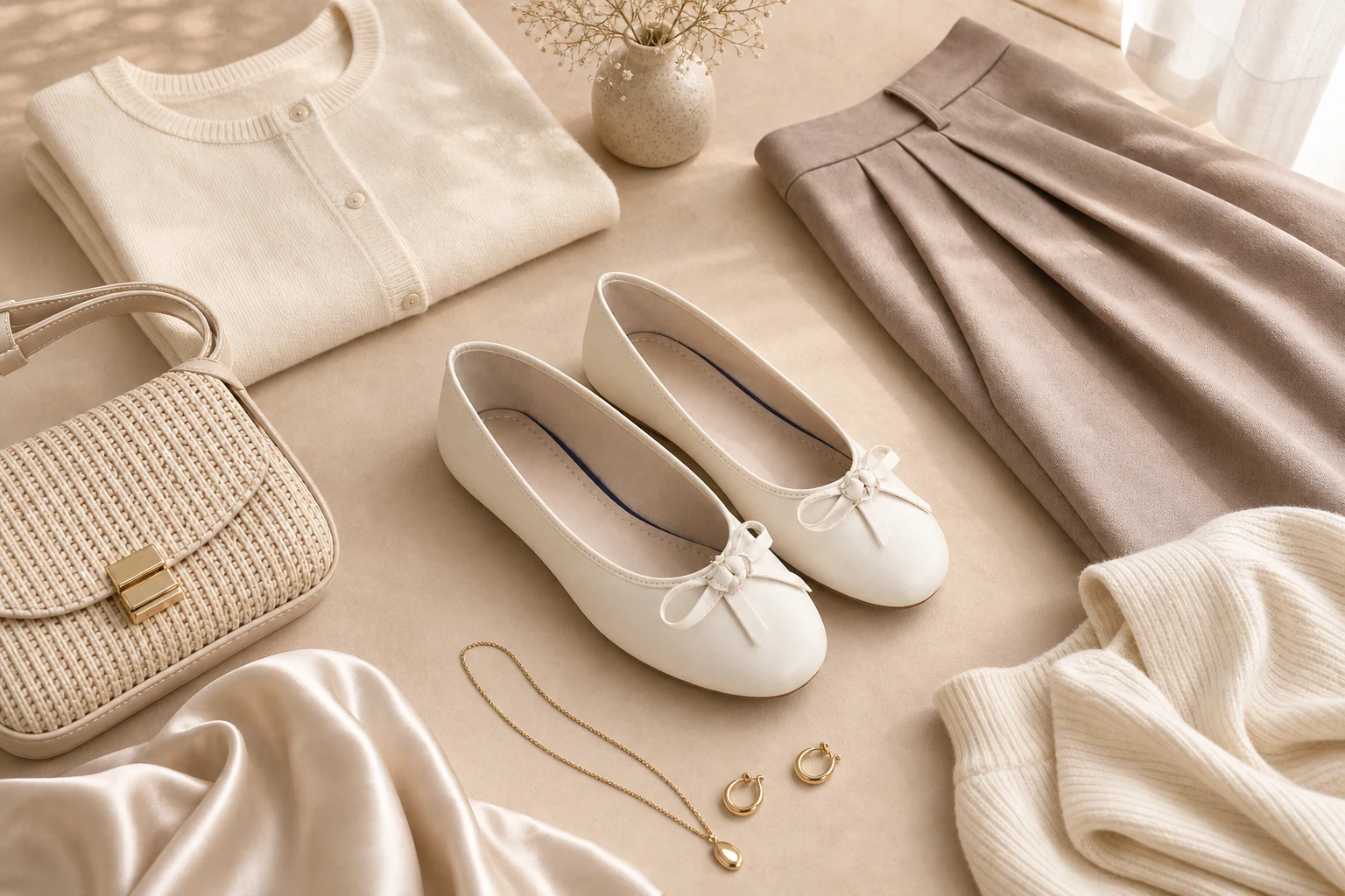 Ballerinas mit Schleifendetail im Stil einer Lifestyle-Outfit-Szene
