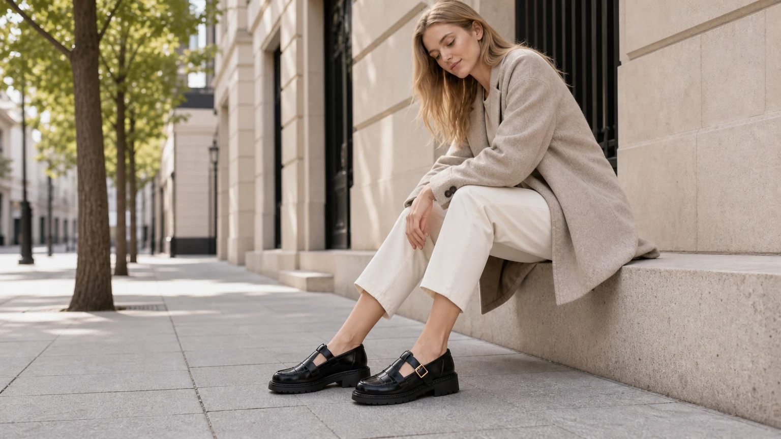 Klassische Pumps mit Schnallenriemen in einer eleganten Lifestyle-Szene