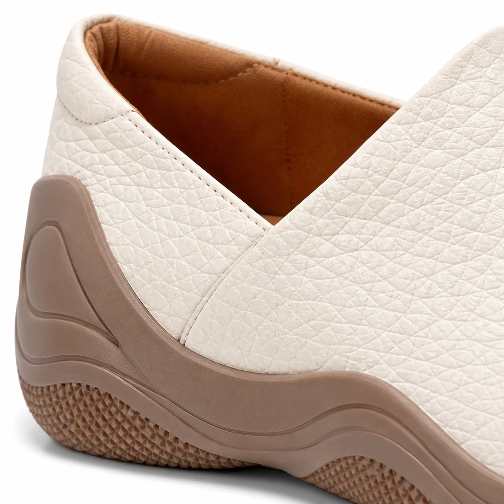 Detailaufnahme des Materials und der Konstruktion des Slip-On-Schuhs