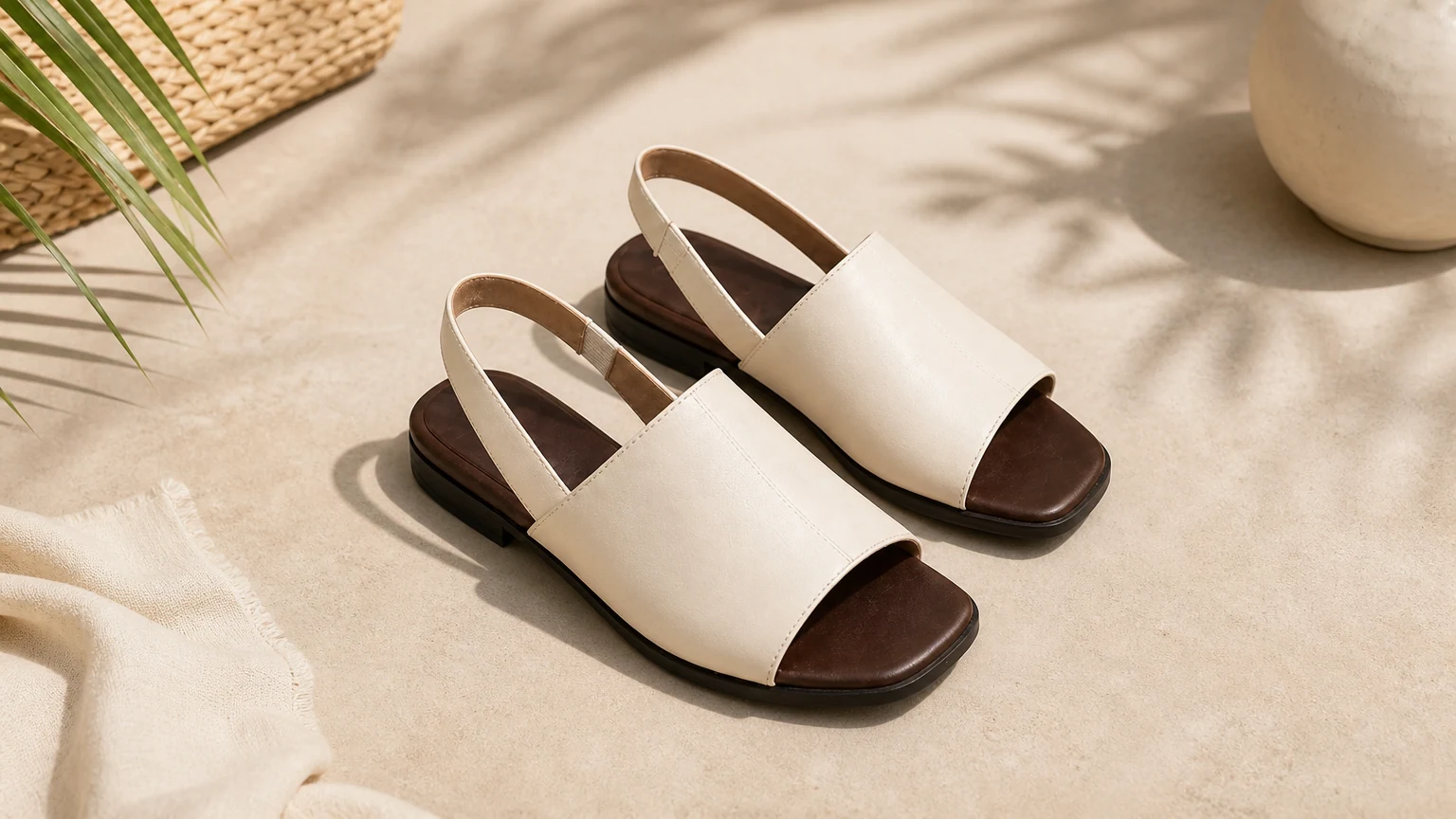 Flache, offene Sandalen im römischen Stil für warmes Wetter