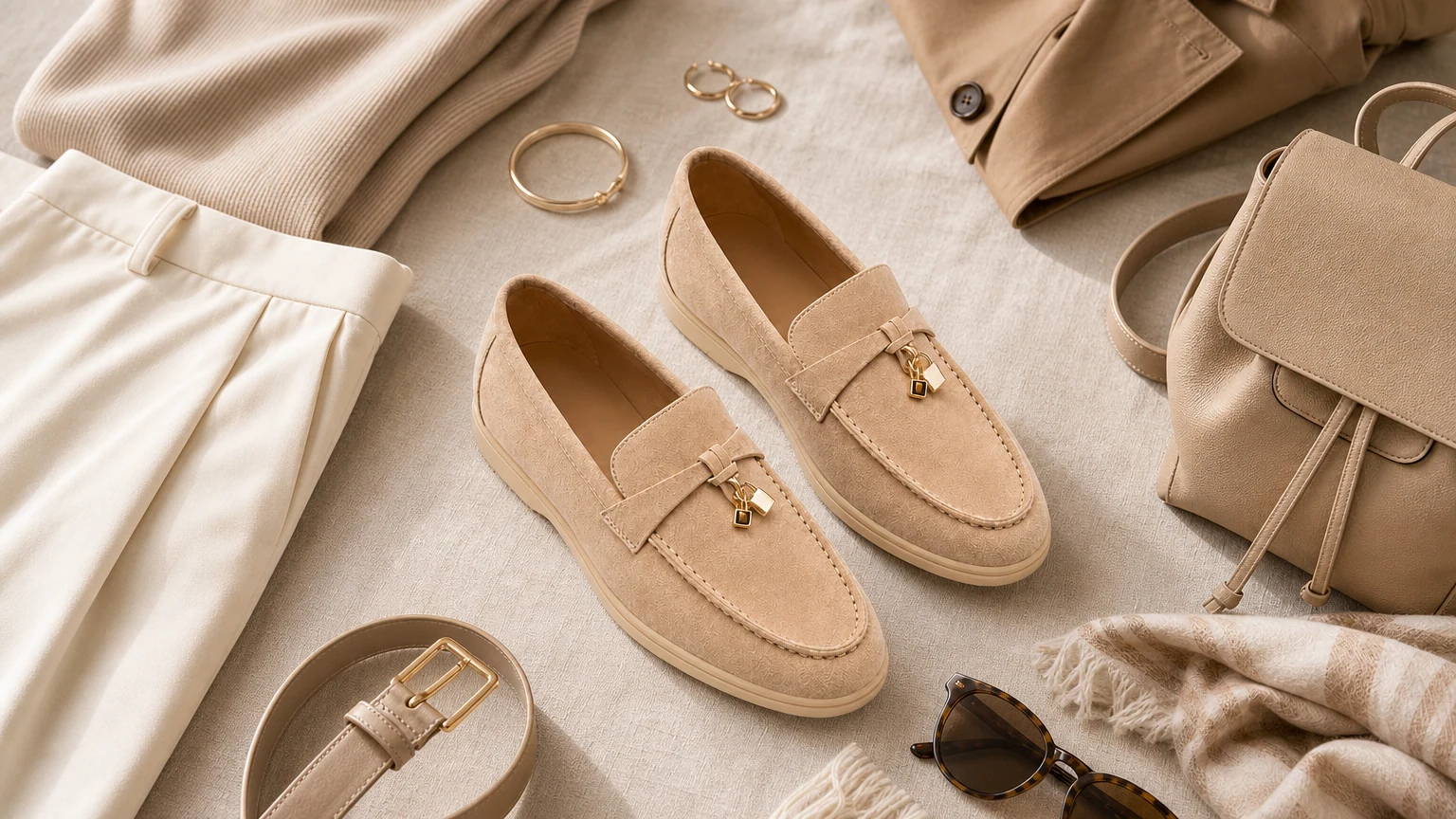Mocasines de cuña texturizados diseñados en una cálida escena cotidiana.