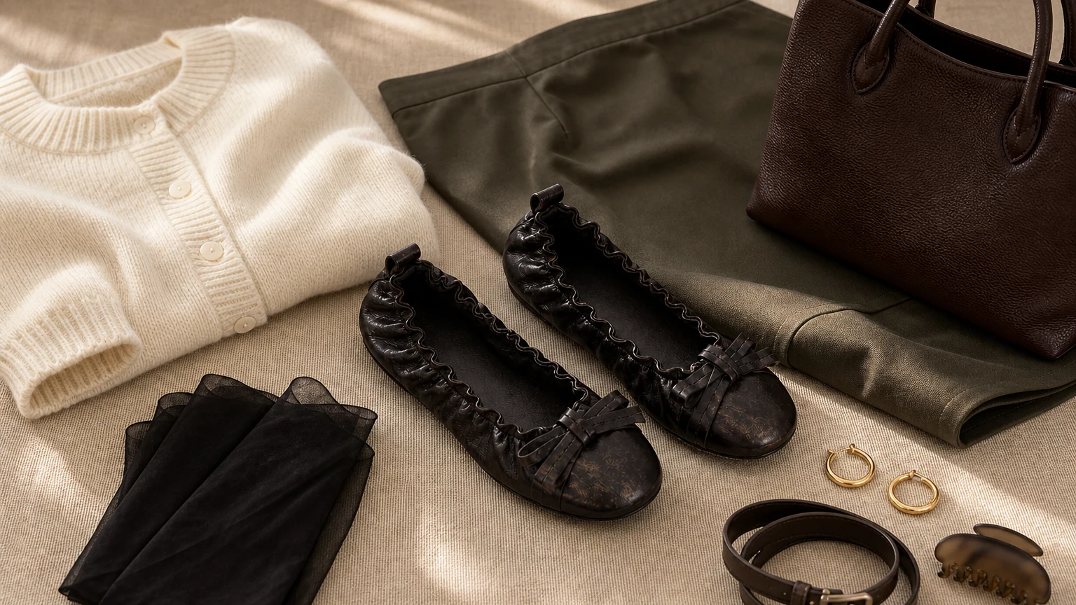 Zapatos negros cómodos de tacón plano para todos los días diseñados en una escena de estilo de vida limpio