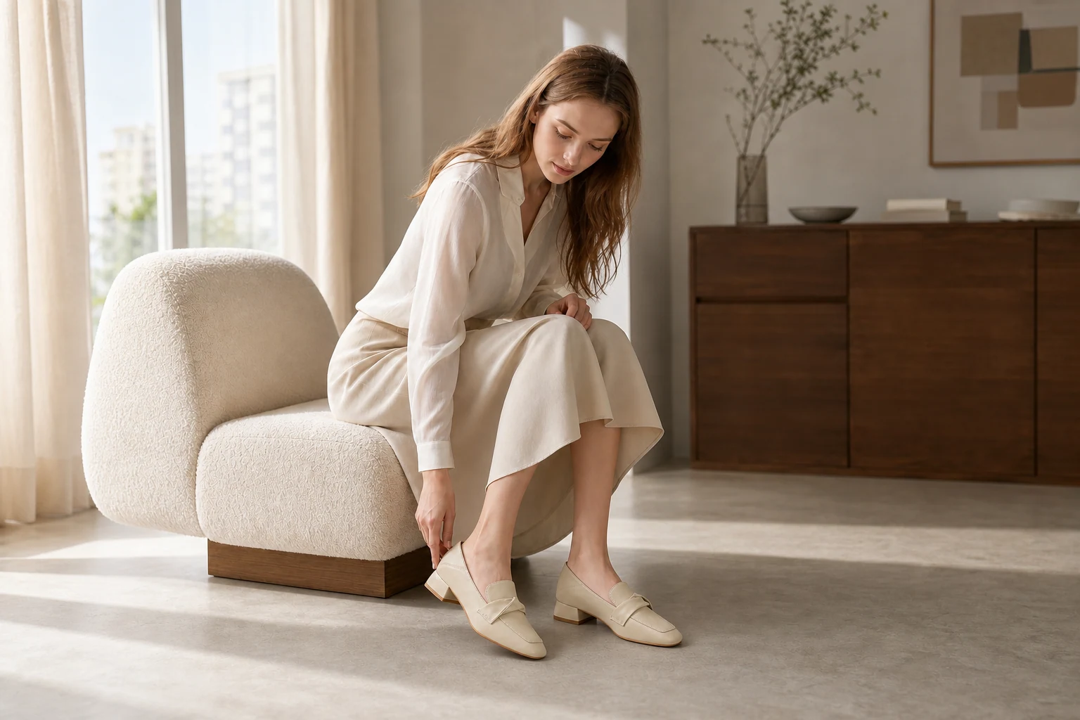 Mocassini slip-on in una scena di stile di vita del prodotto nel contesto