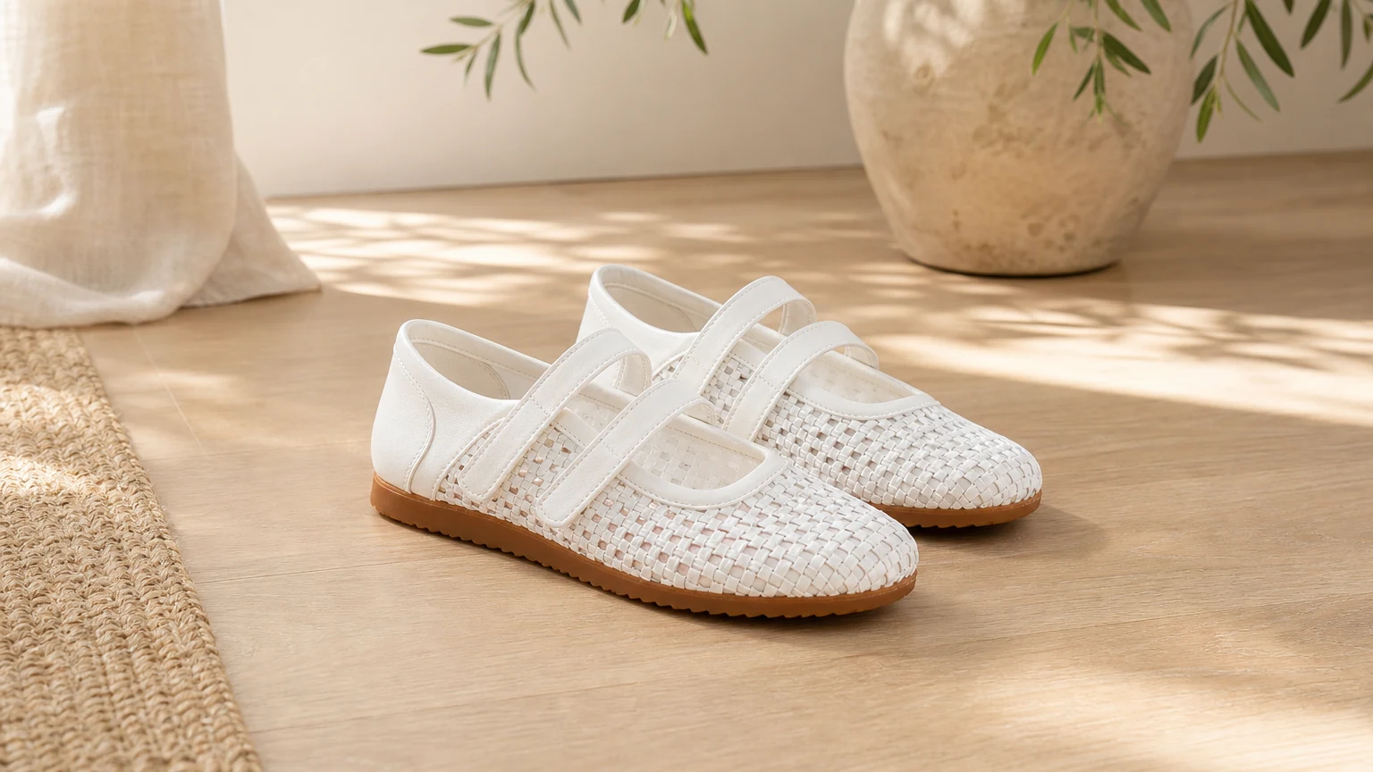 Ballerine Mary Jane intrecciate da donna in stile stile di vita orizzontale