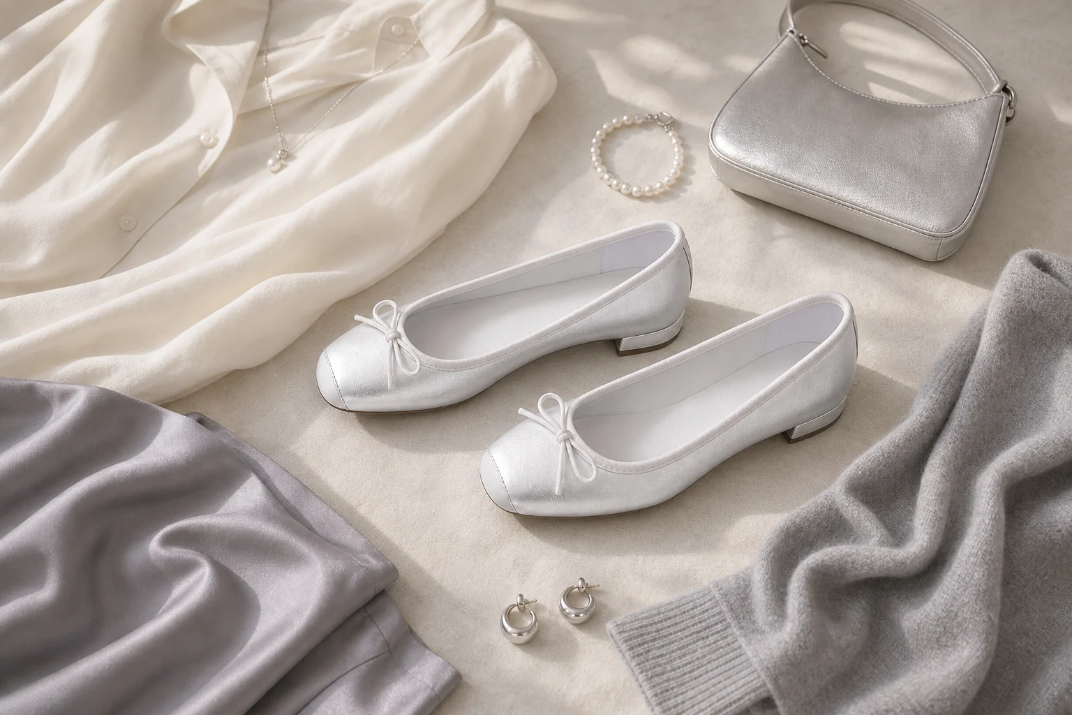 Lifestyle-Szene mit weichen Ballerinas mit quadratischer Spitze in einer Garderobe
