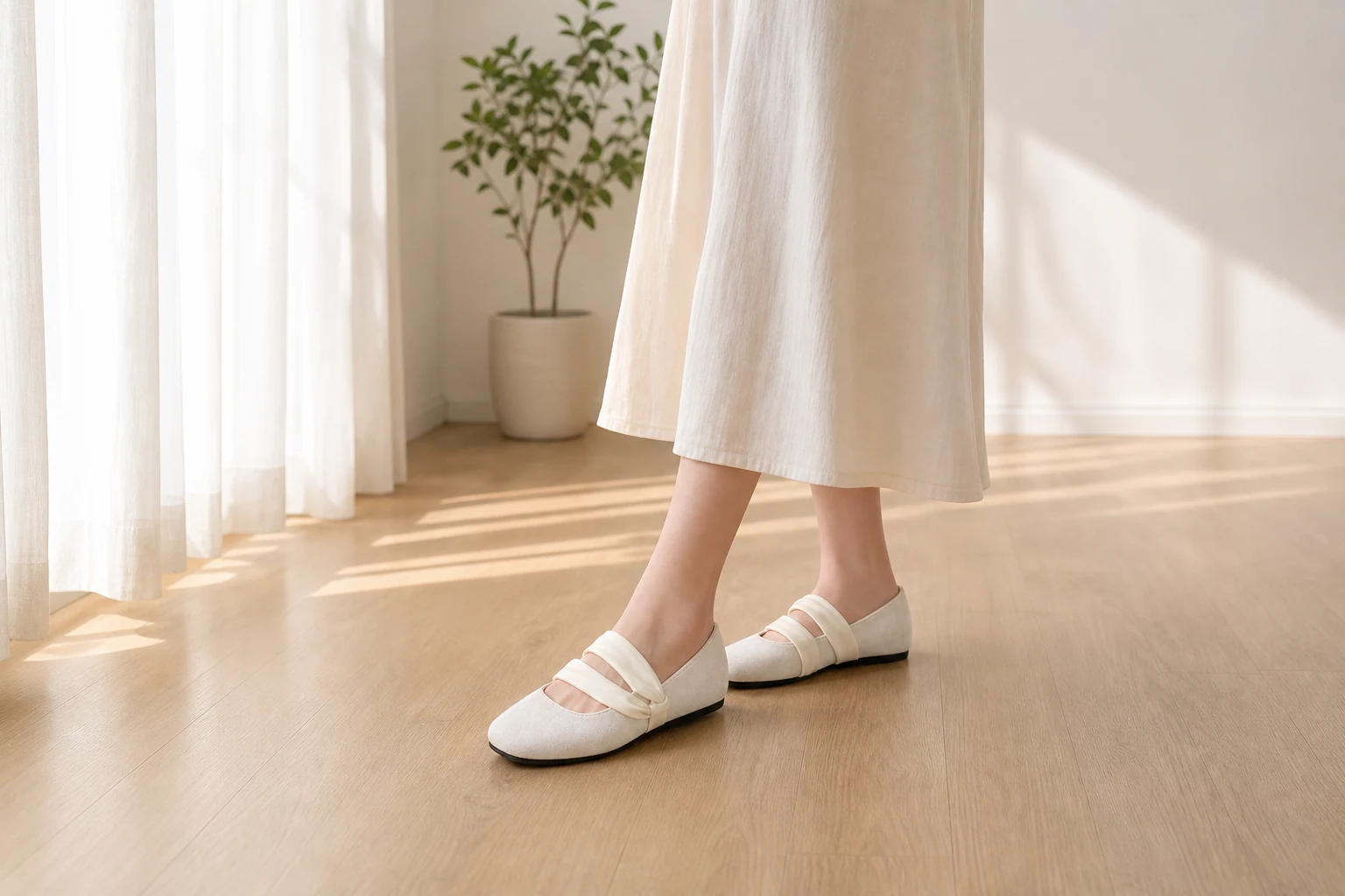 Scena di stile di vita che mostra le scarpe Mary Jane nel contesto