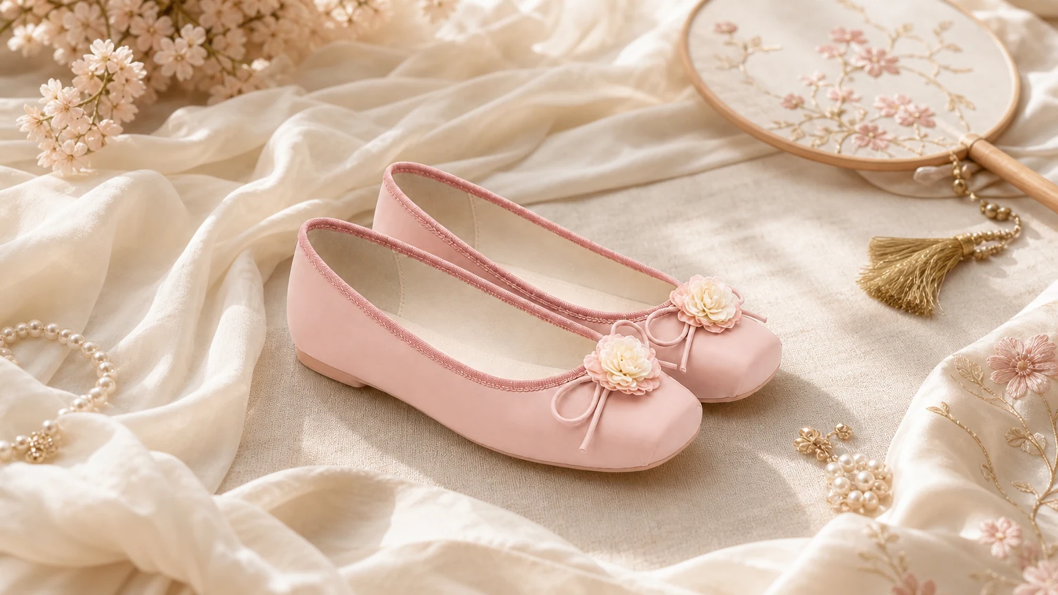 Von Qipao inspirierte, leichte, flache Slip-On-Schuhe im weichen 16:9-Stil