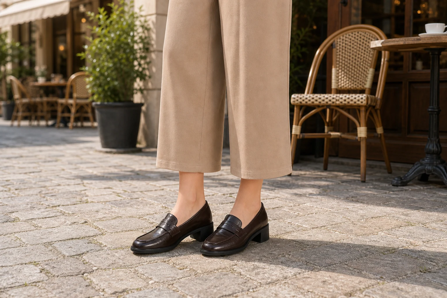 Mocassins dans une scène de produit lifestyle en contexte