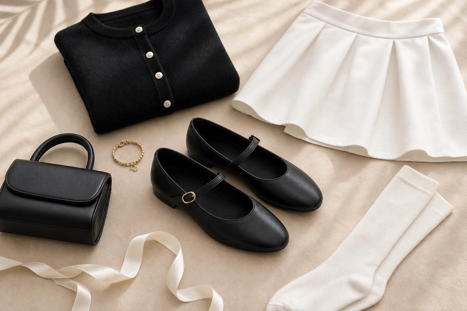 Lifestyle scene with cross strap vintage Mary Jane flats