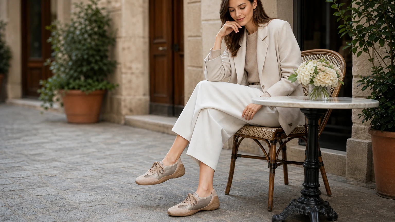 Mocassins de marche color block stylés dans une scène de style de vie