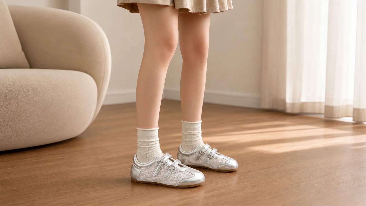 Ballerine da passeggio leggere vintage con doppio cinturino in stile stile di vita luminoso