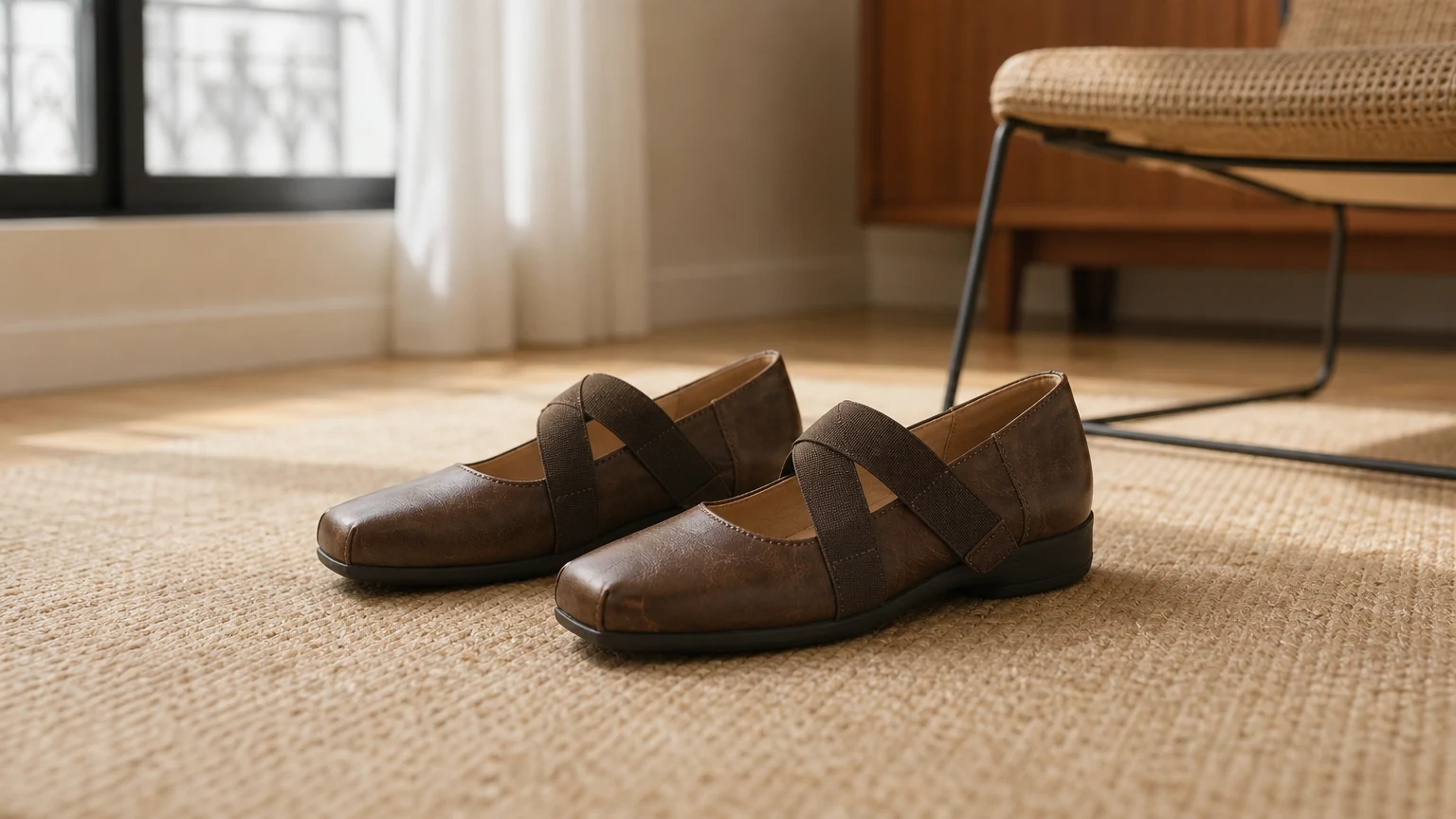 Donne che indossano scarpe comfort Mary Jane da balletto in un ambiente interno quotidiano