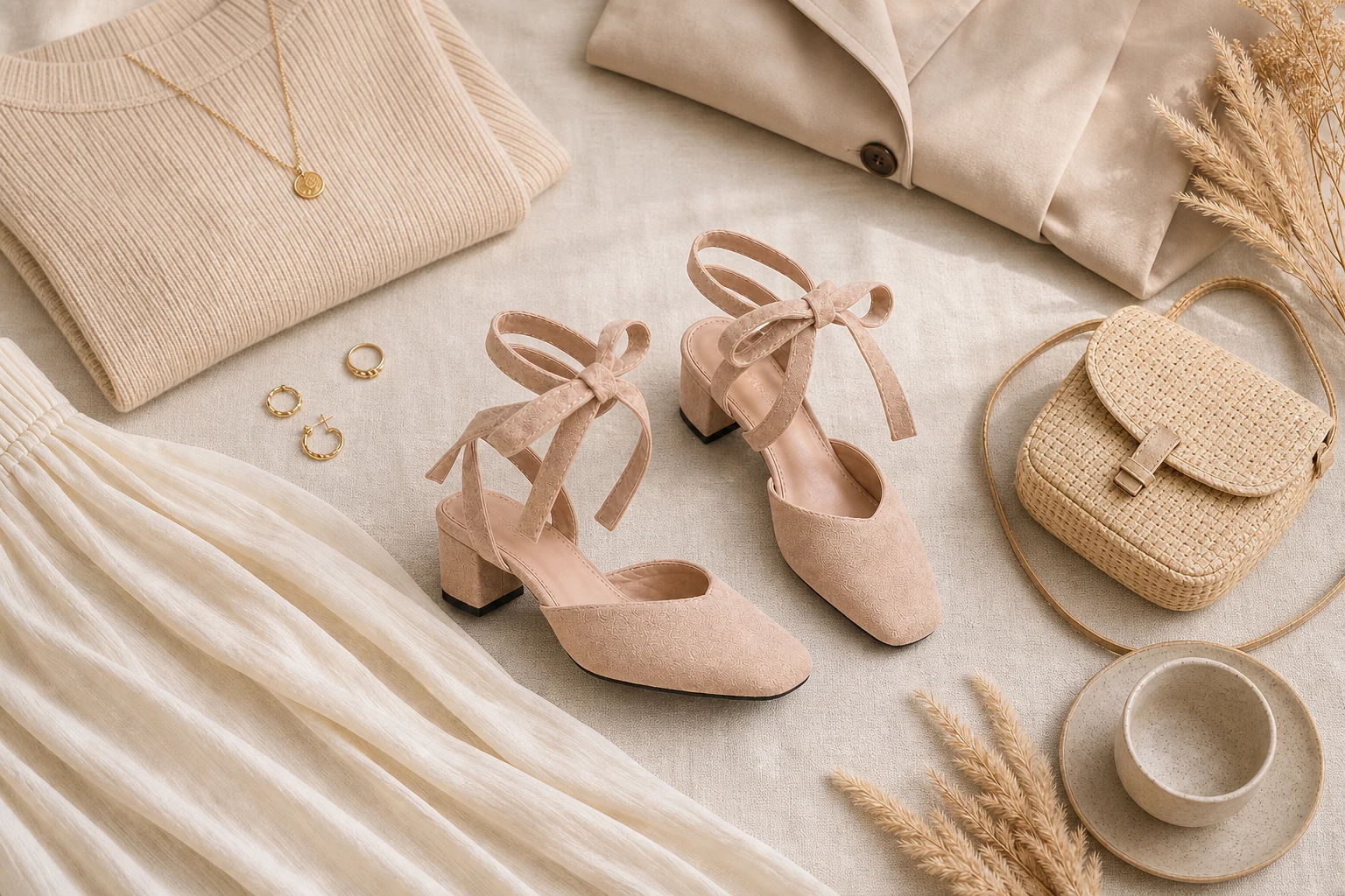 Ballerine con cinturino a fiocco in una scena di lifestyle