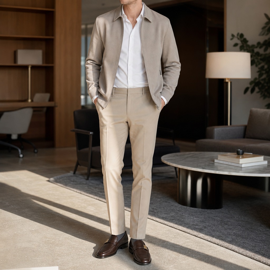 Horizontal lifestyle scene with the loafers fully visible