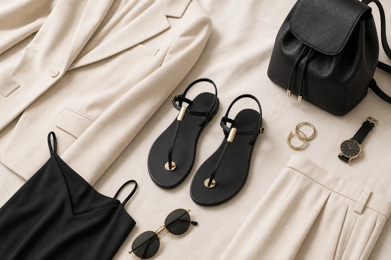 Platte Romeinse sandalen in een lifestyle-product-in-context-scène