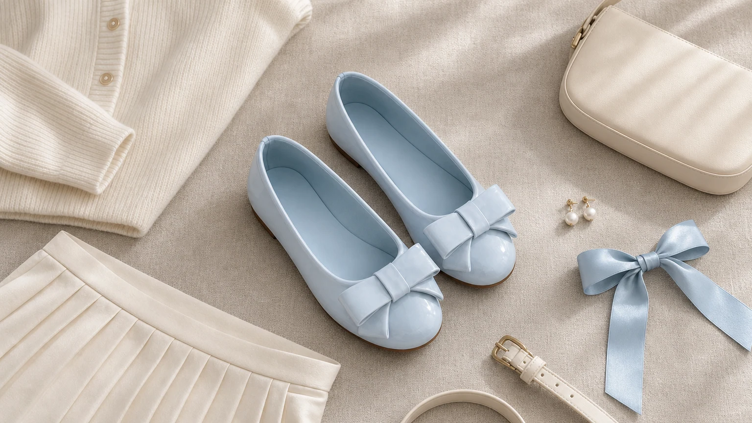 Ballerine lucide con fiocco in stile scena orizzontale