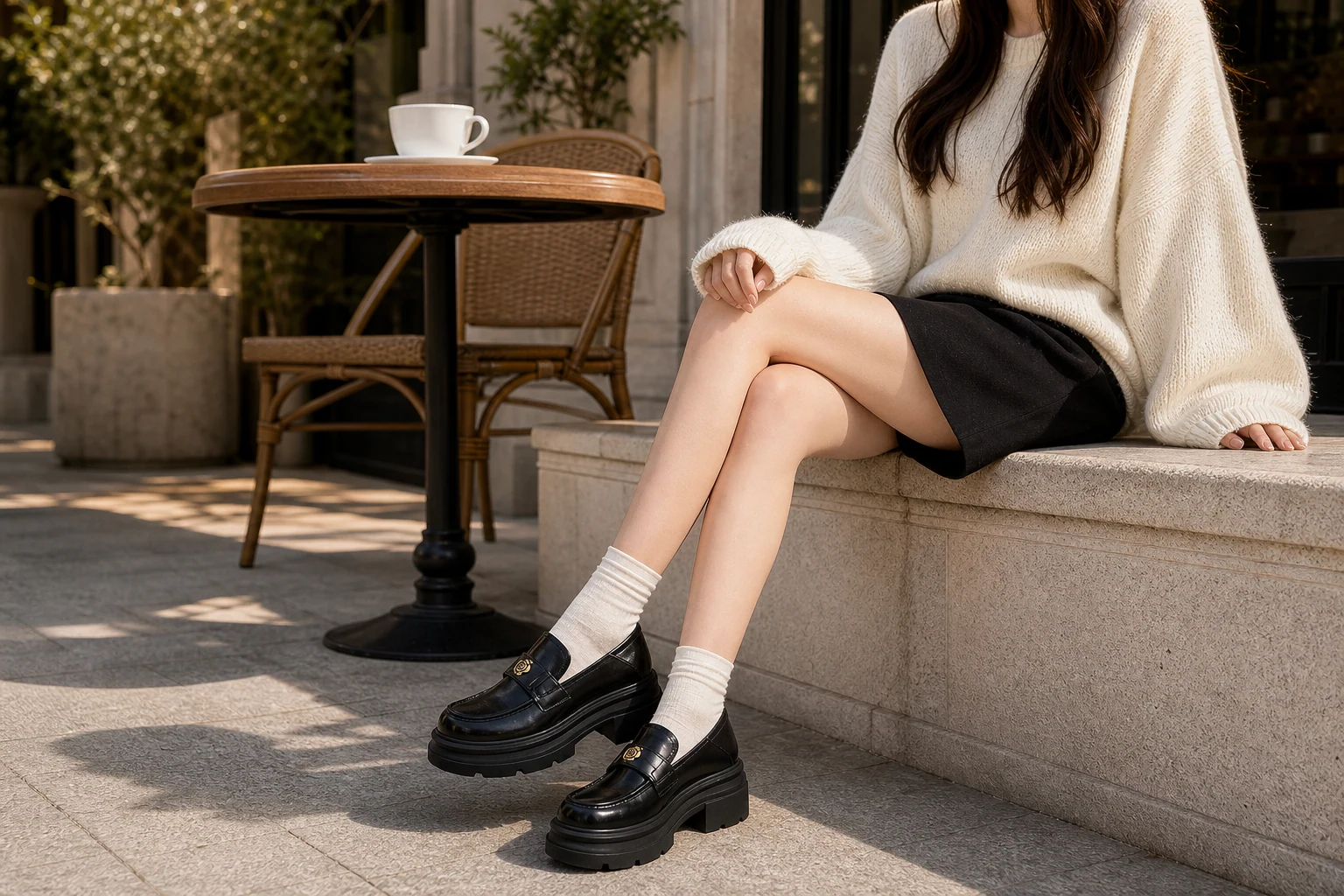 Grove platformloafers in een lifestyle-scene