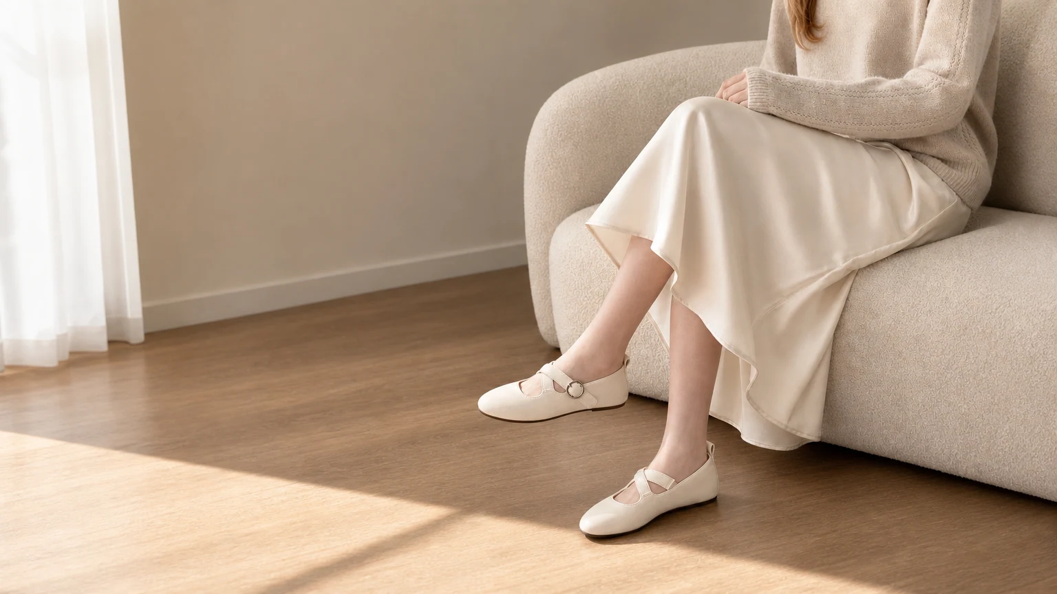 Chaussures Mary Jane à bout rond et bride croisée, conçues dans une scène de style de vie douce