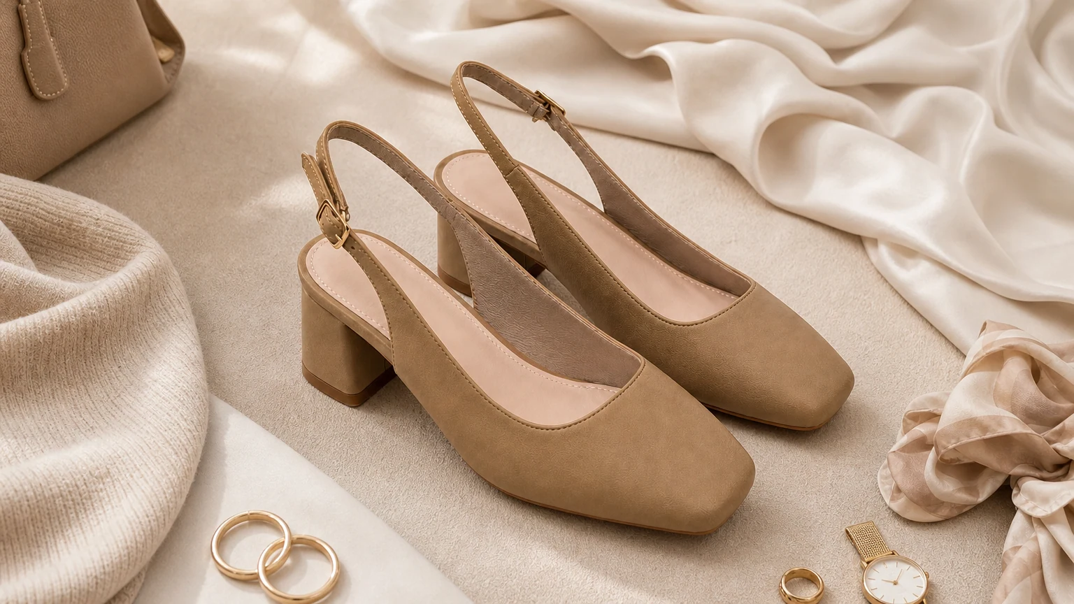 Moderne scarpe slingback regolabili con punta quadrata in stile scena orizzontale