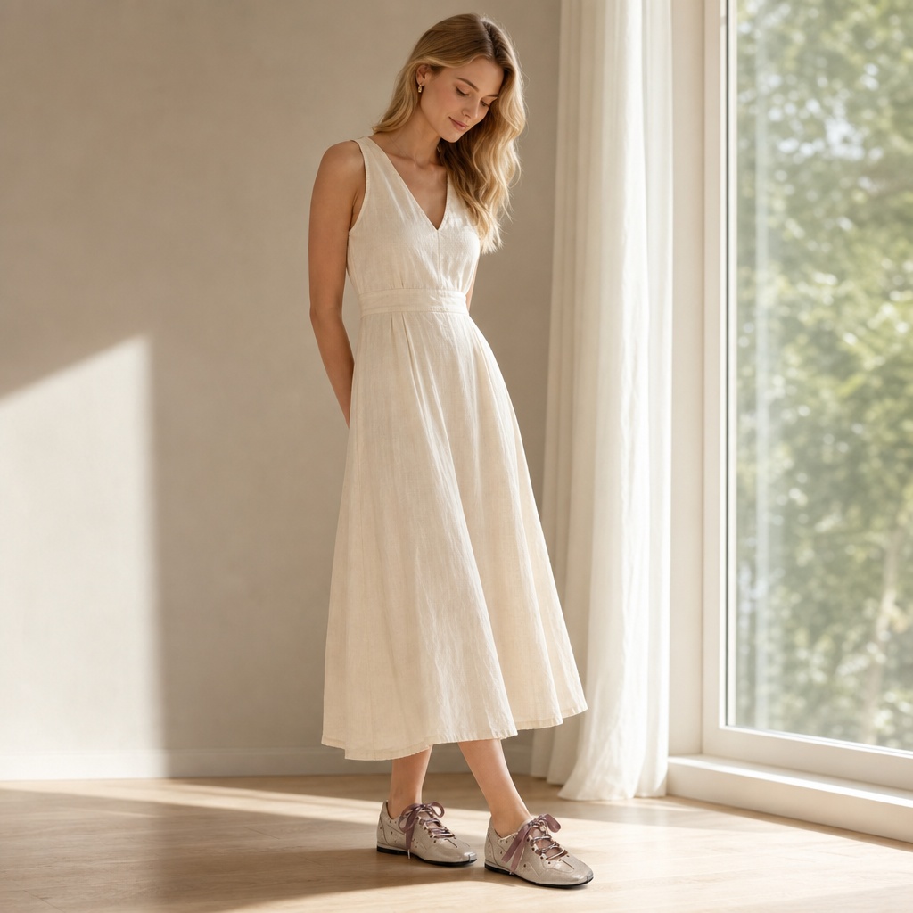 Large scène de style de vie avec des baskets plates rétro métalliques