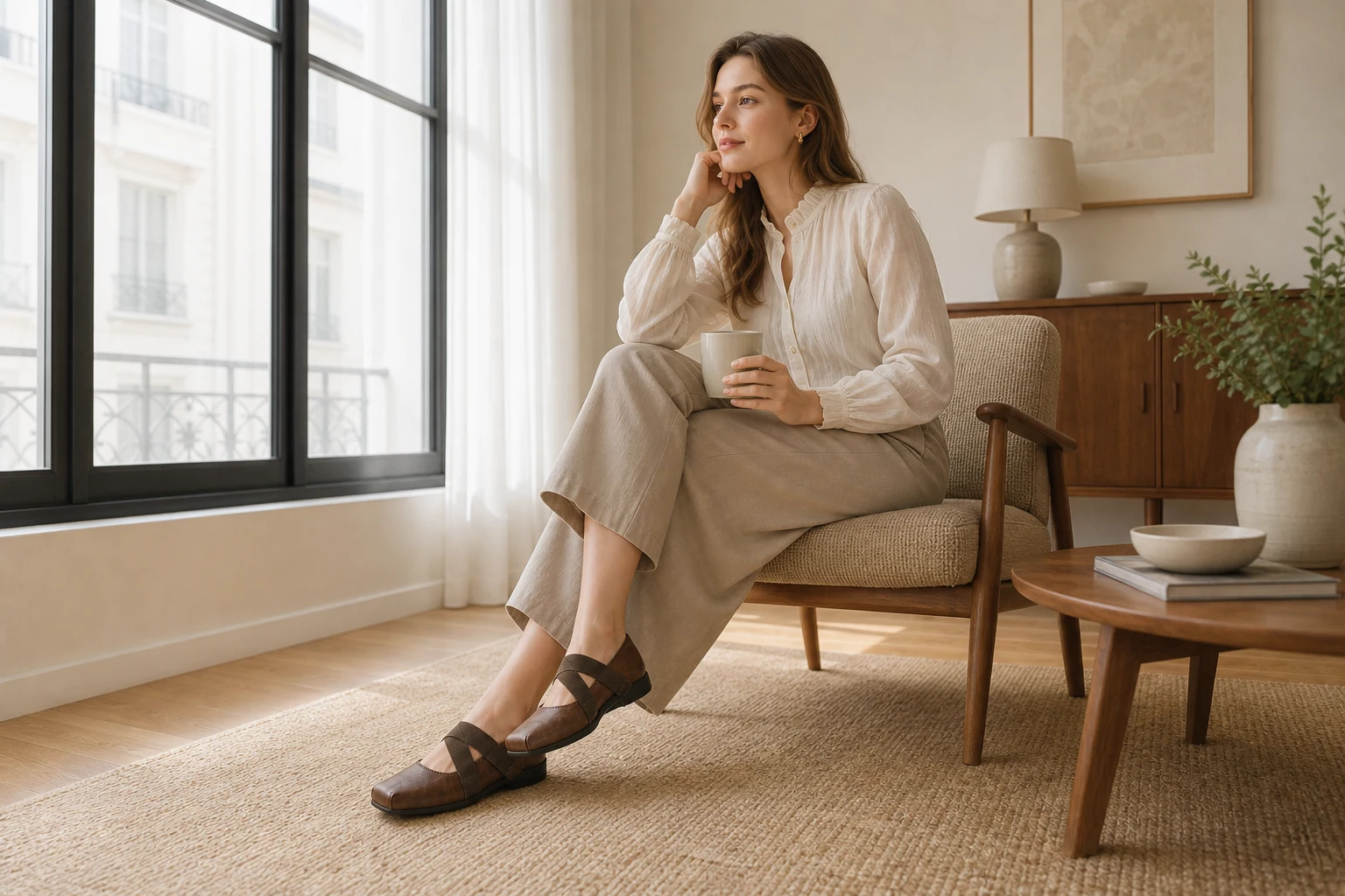 Scarpe comfort Mary Jane in una scena di prodotto lifestyle