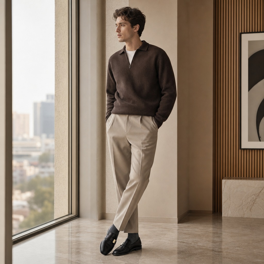 Lifestyle scene showing the loafers in outfit context