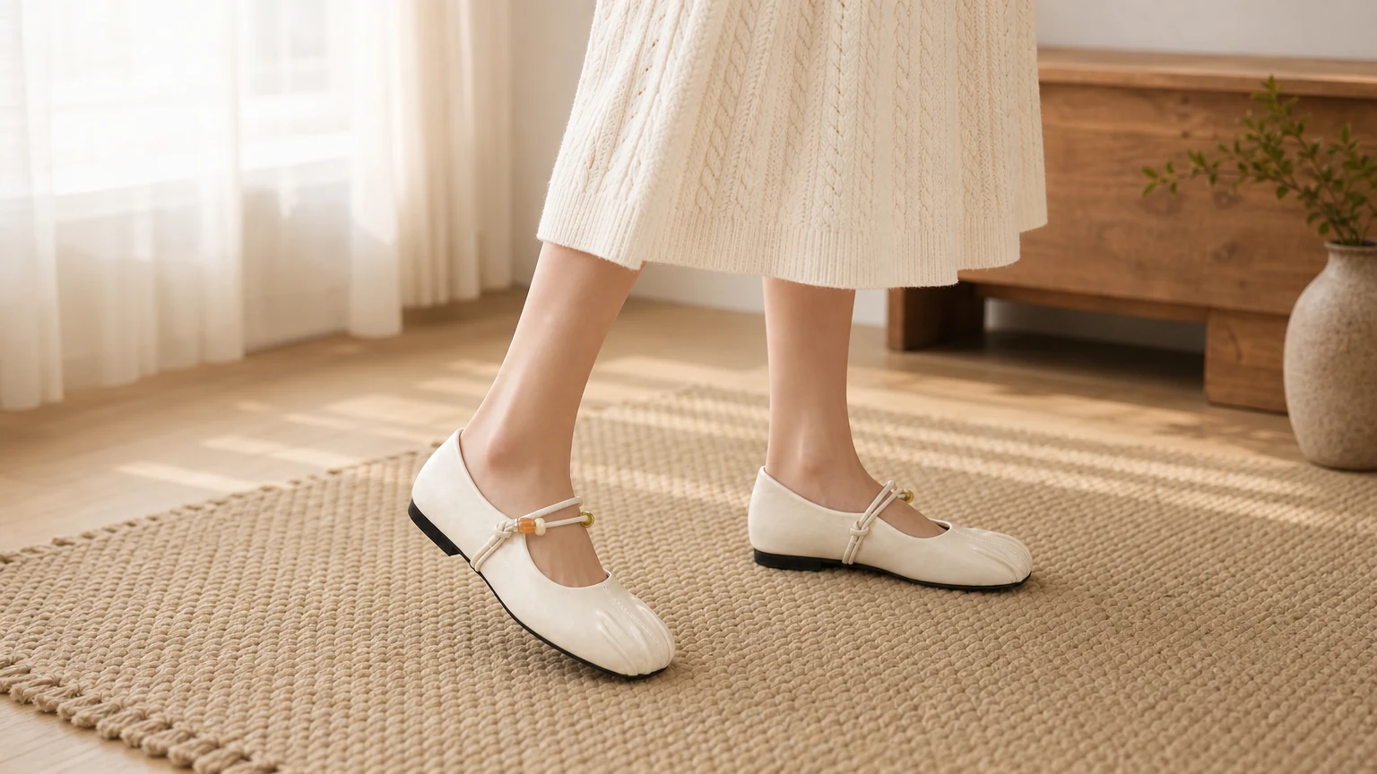 Schlichte, lässige, flache Schuhe mit flexibler Gummisohle im horizontalen Alltagsstil