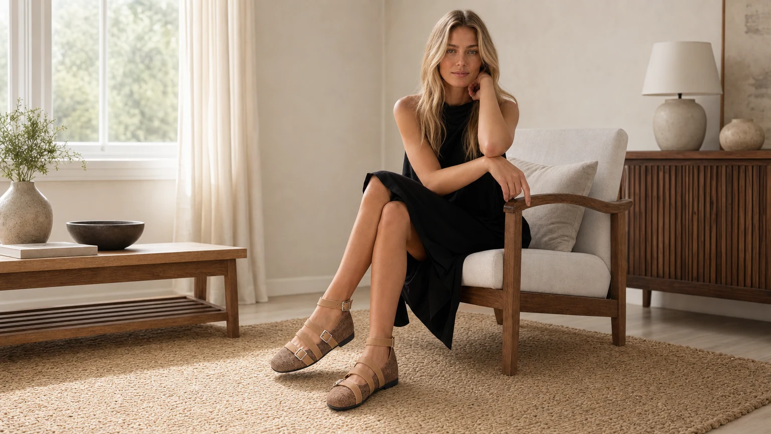 Lichtgewicht ballerina's in Franse stijl, gestyled in een zachte lente-outfitscène
