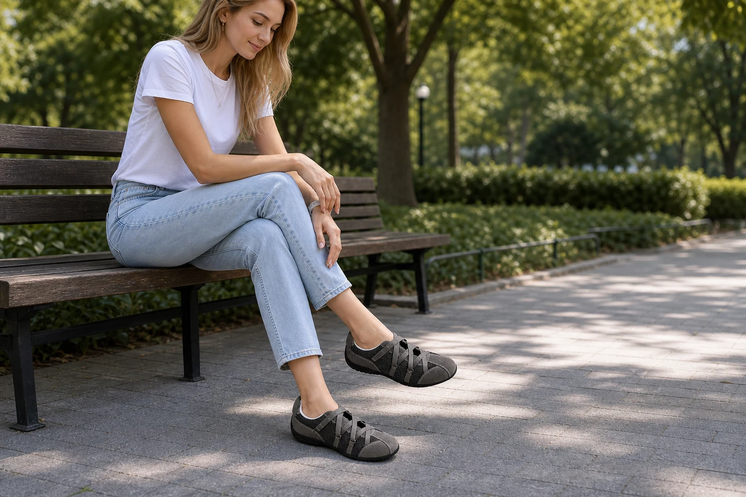 Zapatos deportivos casuales en una escena de estilo de vida.