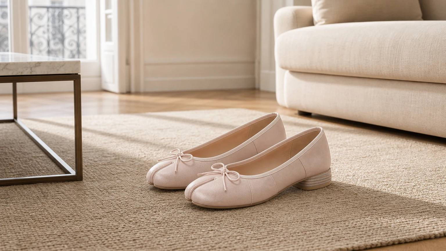 Ballerine con fiocco da donna in una scena di stile di vita orizzontale