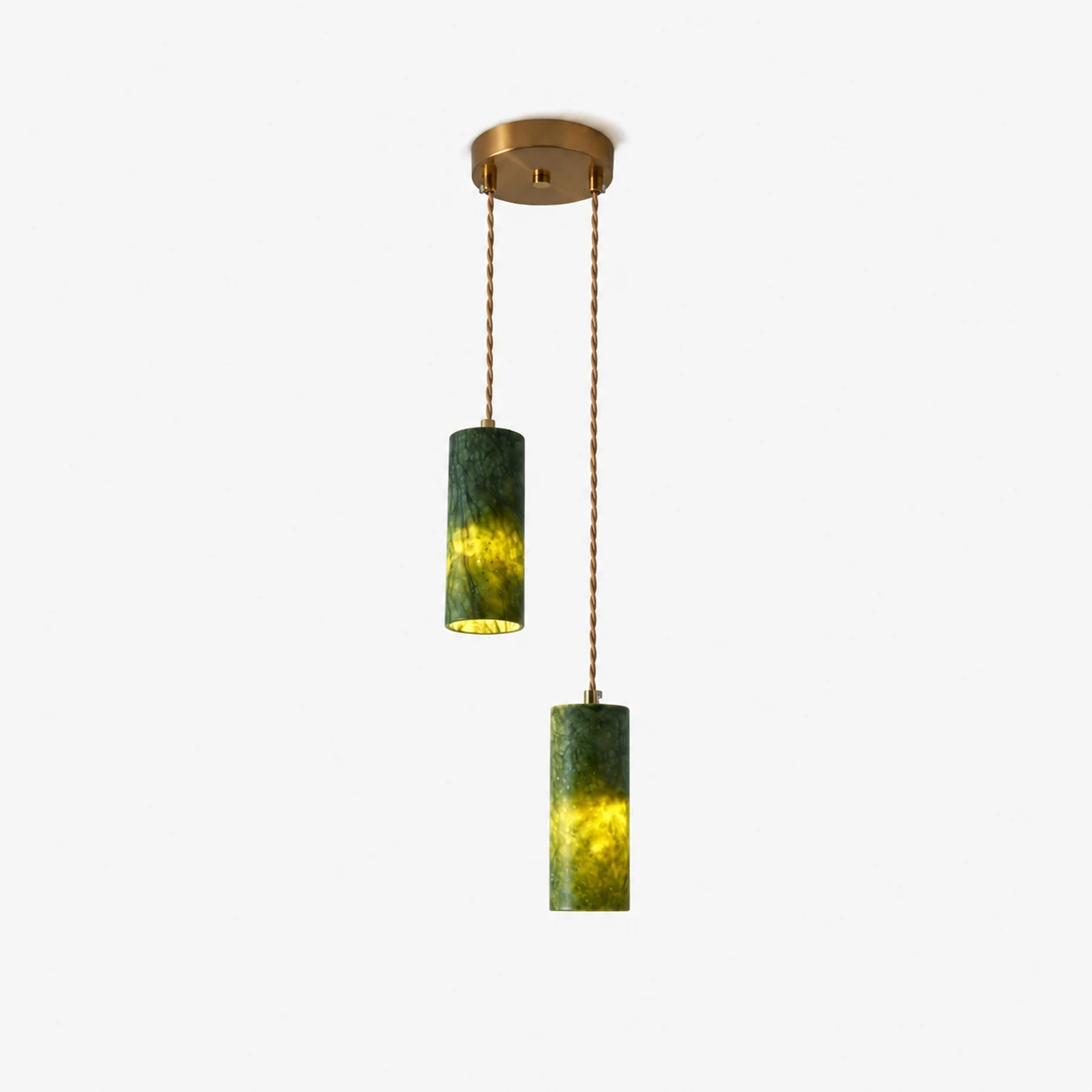 Two head green jade cylinder pendant lamp with 2.36 inch / 6 cm shades
