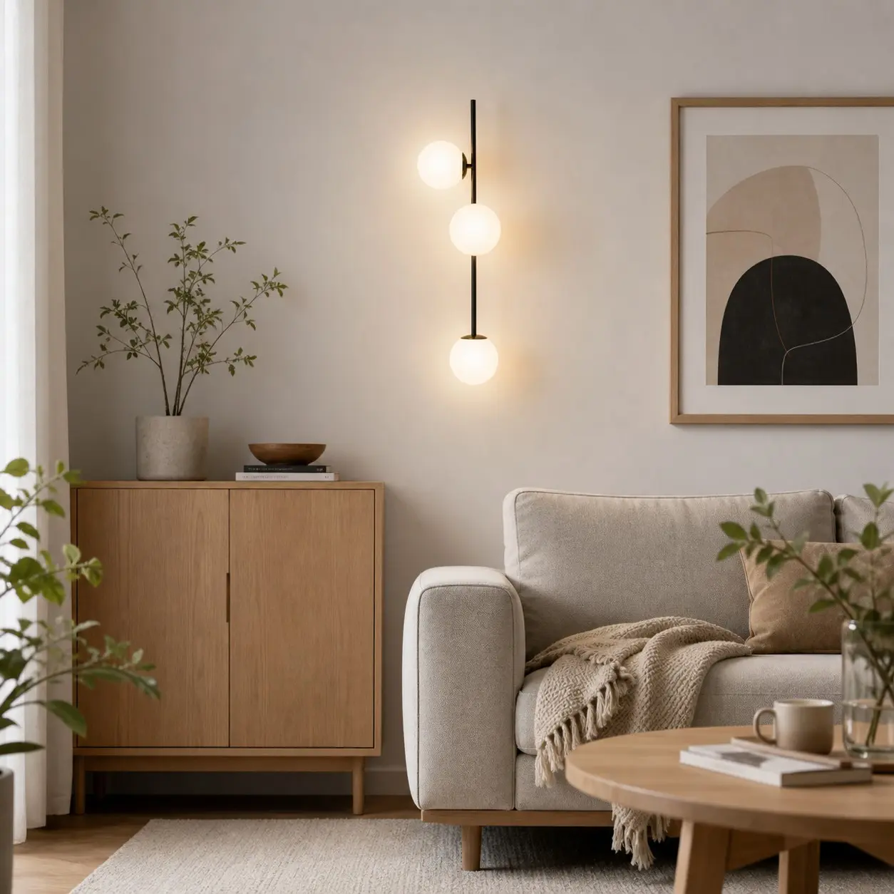 Three-light wall sconce installed in a refined interior