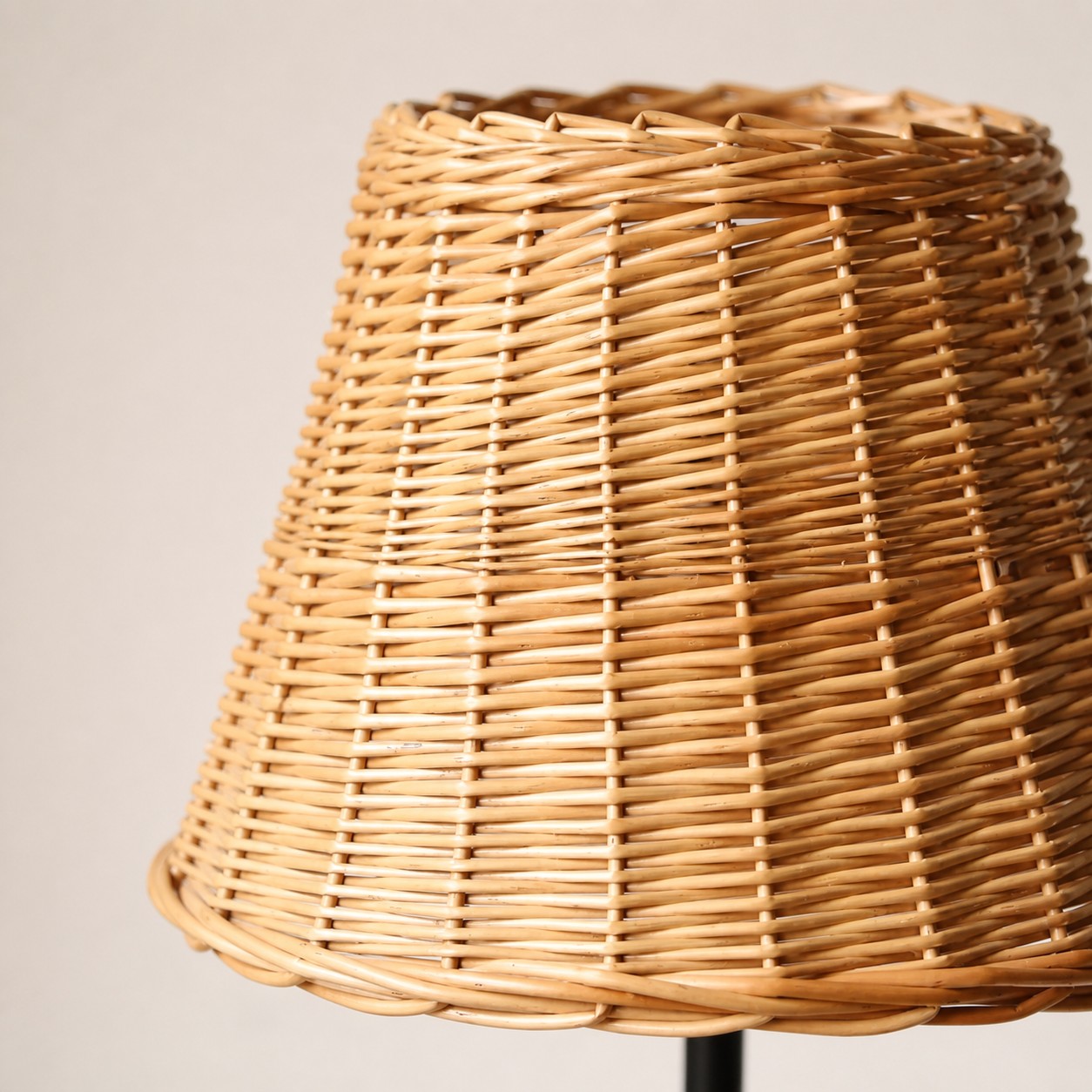 Close view of handwoven rattan lampshade texture